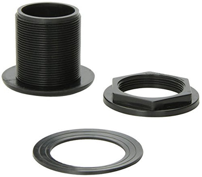 Lifegard Aquatics Standard Threaded Bulkhead Kit for Fish Aquariums – High-Impact Resistant PVC – Includes Bulkhead Fitting, Gasket, Lock Nut – Jet Black – 1-1/2 Inch - size: 1.5"