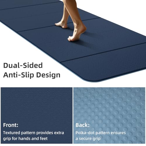 HAHE Extra Wide Folding Exercise Mat 75"x40"x0.4" TPE Fitness Mat | High Density Foldable Yoga Mat, Non-Slip Yoga Mat for Home Gym, Strength Training, Travel, 7-Fold Portable for Women, Men - color: Navy Blue & Mist Blue