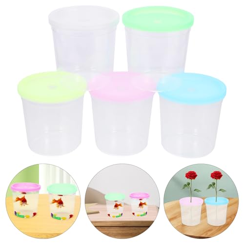LALAFINA 12pcs Plastic Betta Fish Cups with Lids, Jellyfish Cup Hatching Container Versatile Flower Arrangement Fish Farming Bowl, Random Color