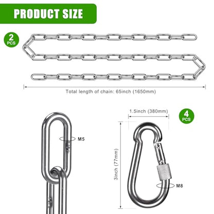 2Pcs 65" (5.4 ft) 304 Stainless Steel Swing Chain with Hook Hanging Chains - color: Silver, size: 65"