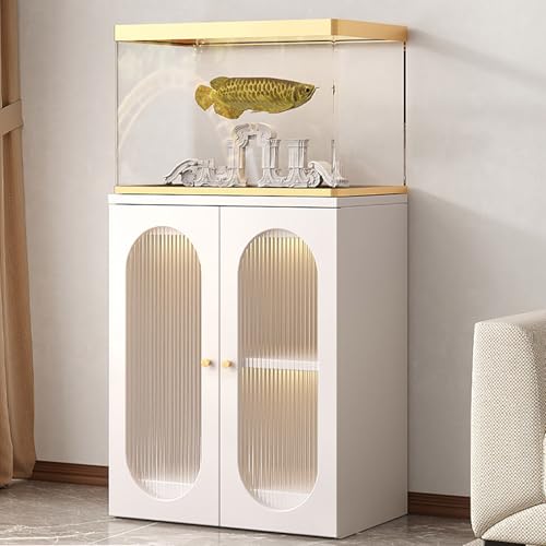 Aquarium Cabinet with Storage, Heavy Duty Fish Tank Stand, 16mm Thick Panel with Metal Frame, Cable Management Hole, Stable Terrarium Stand for Home White 50 * 30cm/19.6 * 11.8in - color: White, size: 50*30cm/19.6*11.8in