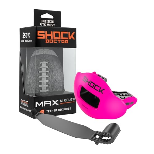 Shock Doctor Lip Guard, Adult and Youth Mouth Guard Football with Strap, Breathable Wide Opening Football Mouthpiece for Youth and Adults OSFA, Shock Doctor Mouth Guards, Max Airflow - color: Pnk