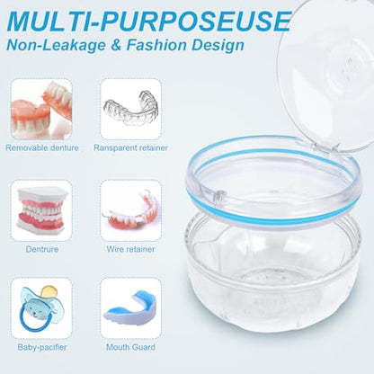 Retainer Cleaner Case,Double Layer Denture Cup for Soaking - color: Transparent
