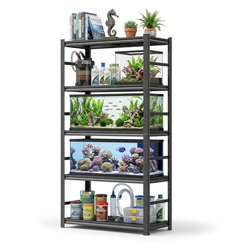 PRESTELION Aquarium Stand Fish Tank Stand 1600LBS Metal Shelving Adjustable Heavy Duty Storage Shelves Display Shelves Utility Shelf for Turtle Tank, Reptile Terrarium, 72" H×35.4" W×15.7" D, Black