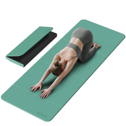 Foldable Yoga Mat Extra Large 74"×31.5" | Double-Sided Non-Slip,Extra Wide Foldable Design,8mm Extra Thick,Exercise Mat for Home, Studio and Travel Use - color: Green+Black