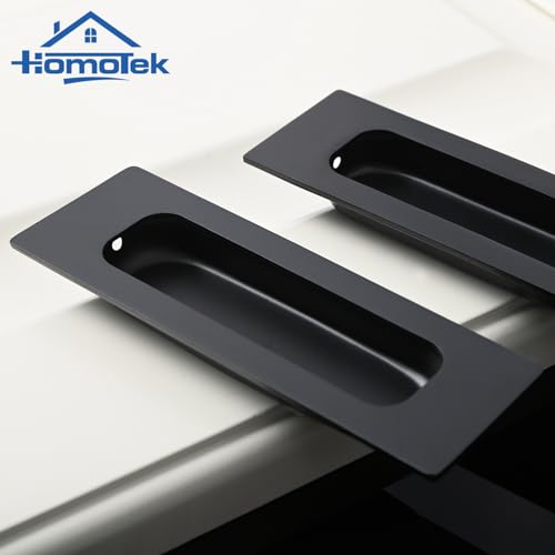 HOMOTEK 2 Pack 120mm Flush Sliding Closet Door Pulls, Recessed Finger Pulls for Sliding Barn Bypass Door Handles, Cabinet Drawer Rectangular Invisible Pull- Small Size 4.75 in, Black