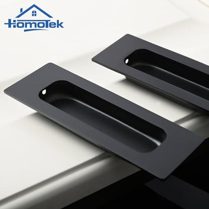 HOMOTEK 2 Pack 120mm Flush Sliding Closet Door Pulls, Recessed Finger Pulls for Sliding Barn Bypass Door Handles, Cabinet Drawer Rectangular Invisible Pull- Small Size 4.75 in, Black