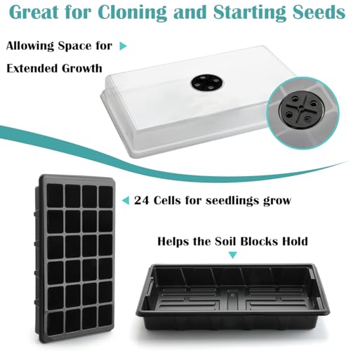 RooTrimmer 10-Pack XL Seed Starter Tray with Dome – 24 Large 2" Cells per Seedling Starter Trays (Total 240 Cells), Seed Growing Tray with Humidity Lids for Greenhouse Home Plant Propagation - color: Black and Clear, size: 10 Sets