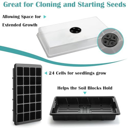 RooTrimmer 10-Pack XL Seed Starter Tray with Dome – 24 Large 2" Cells per Seedling Starter Trays (Total 240 Cells), Seed Growing Tray with Humidity Lids for Greenhouse Home Plant Propagation - color: Black and Clear, size: 10 Sets