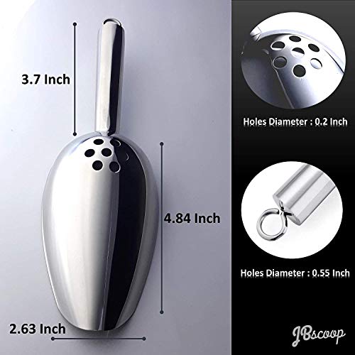 JBscoop Ice Scoop with Holes. Stainless Steel Ice Scoop with Drain Holes to Reduce Unwanted Dilution. Heavy Duty and Dishwasher Safe. Six Ounce Capacity. - size: 6 Oz