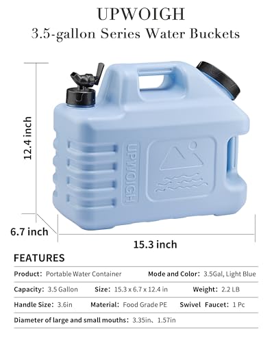 UPWOIGH 3.5 Gallon Water Jug, Light Blue Leakproof Water Container with Spigot, Modern Nature-Inspired Front Carving, Thickened BPA-Free Multifunction Outdoor & Emergency Camping Overlanding Gear - color: Light Blue, size: 448 Ounces