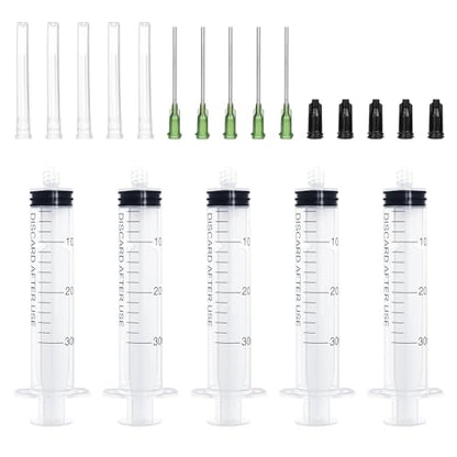 30ml Independent Packing Industrial Luer Lock Syringes with Needle and Sealing Caps for Engineered Fluid，Glue Applicator and Refilling (Pack of 5) - style: 30ml/cc