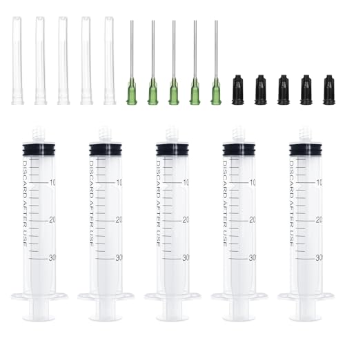 30ml Independent Packing Industrial Luer Lock Syringes with Needle and Sealing Caps for Engineered Fluid，Glue Applicator and Refilling (Pack of 5) - style: 30ml/cc