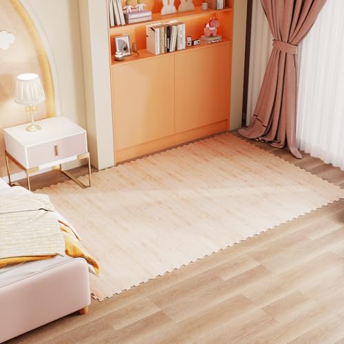 DORTALA 24PCS Interlocking Floor Tiles, Wood Grain Puzzle Printed Foam Tiles, 20'' x 20'' EVA Exercise Gym Mats, Soft Protective Flooring Mats for Home Gym, Living Room, Bedroom & Office - size: 63 sq. ft. (24 pcs)