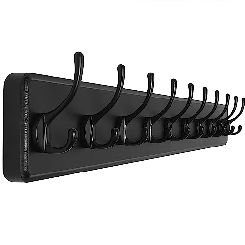 SKOLOO Rustic Wall Mounted Coat Rack, 10 Hooks, 38", Solid Wood, Black - color: Black, size: 38 inch