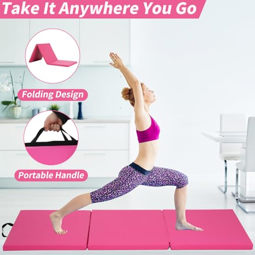 BLKMTY Gymnastics Mat, 2"x6' Folding Exercise Yoga Mat for Kids Tumbling - color: Pink