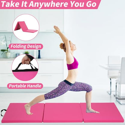 BLKMTY Gymnastics Mat, 2"x6' Folding Exercise Yoga Mat for Kids Tumbling - color: Pink
