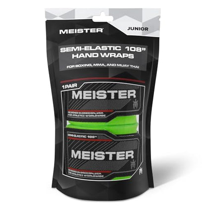Meister Junior 108" Semi-Elastic Hand Wraps for MMA & Boxing (Pair) - color: Neon Green