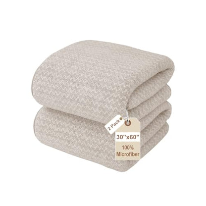 JML Microfiber Bath Towels, 2 Pack, 30x60 in, Fine Wave Camel - color: Cationic Fine Wave Camel, size: 30 in x 60 in