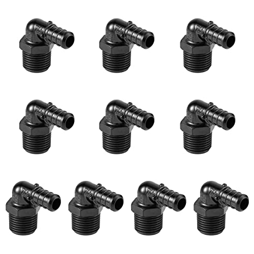 10-Pack EFIELD Poly PPSU Barb Crimp Pex1/2" Pex X 1/2" NPT Male Elbow Adapter Fitting, ASTM F2159,(PPSU1807036) - size: 1/2" P10, style: Male Elbow