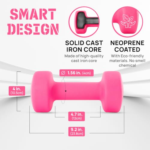 Yes4All Neoprene Dumbbells, Pairs and Sets with Rack for Home Workouts - color: K. Pink - 13lbs - Pair, style: Pair