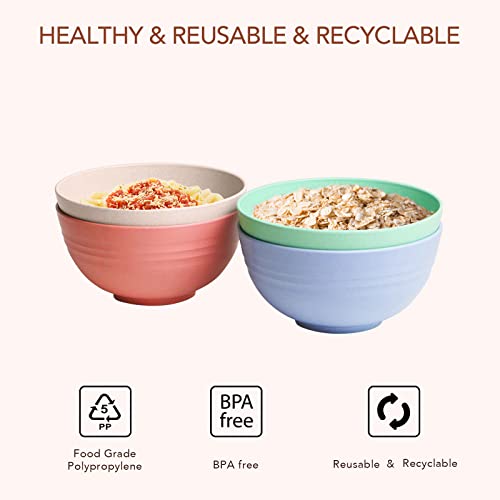 Lightweight & Unbreakable Wheat Straw Bowl - Noodle Fruit Soup Bowl Rice Bowls Dishwasher Microwave Safe Cereal Bowl sets 4pcs