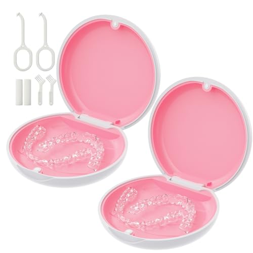 2 Pack Retainer Case, Slim Aligner Case for Invisalign with Tool Kit - color: 2 Pack - WhitePink