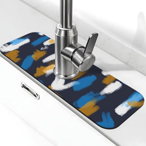 Faucet Draining Mat For Kitchen Sink, Blue Brown Color Block Diatom Mud Absorbent Drain Pad For Bathroom Kitchen Sink Splash Guard Drying Mat - color: Blue Brown Color Block