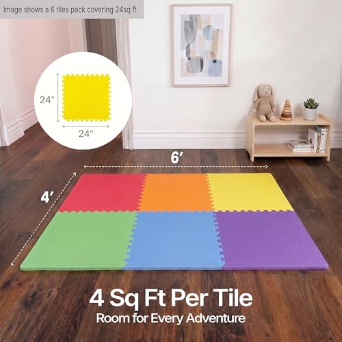 FlooringInc Baby Play Mat for Floor, Extra Large 2'x2' Foam Floor Tiles for Kids, Soft Interlocking Puzzle Mat, 1/2 Inch Thick, Non-Toxic EVA (Rainbow, 18 Tile Pack, 72 Sq Ft) - size: 18 Tile Pack