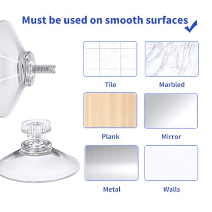 12 Pack 40mm Clear Suction Cups, Heavy Duty Vacuum Suction Pads, Removable Reusable No Drill Suction Holders for Glass, Window, Mirror, Tile & Smooth Surfaces