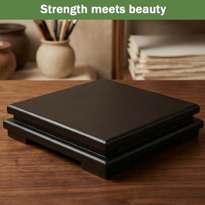 Lemecima 2 Pcs Square Wooden Display Stand, 6.7 x 6.7 x 2 Inch Pedestal Riser Base for Vases, Teapot, Trophy, Collectibles, Aquarium, Lamp, Home & Office Decoration（Black）