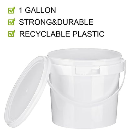 10 Pack White Plastic Bucket with Handle and Lid Food Storage Bucket Containers All Purpose Pail for Multipurpose Paint Water Art Crafts Projects Garage Organization (White,1.5 Quart)