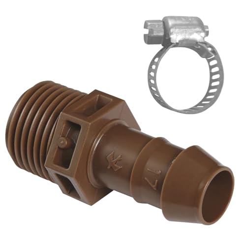 LECTO 1/2" MPT Drip Irrigation Adapter – Fits 1/2" & 5/8" Tubing, Barbed Connector with Stainless Clamp, UV-Resistant (3 Pack) - style: Adapter