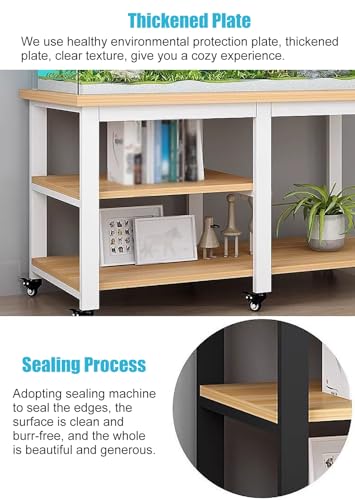Black Mobile Fish Stand Cabinet with Wheels, 10-30 Gallon Aquarium Storage Rack, Modern 90x40x75cm Organizer for Home Fish Tanks & Supplies, Durable & Stylish Solution