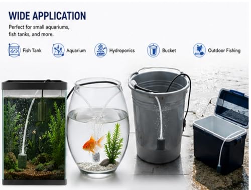 USB Powered Aquarium Air Pump, Portable Fish Tank Oxygen Pump with Air Stone, Black and White, Quiet Operation