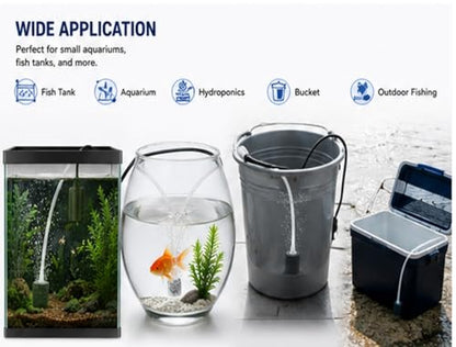 USB Powered Aquarium Air Pump, Portable Fish Tank Oxygen Pump with Air Stone, Black and White, Quiet Operation