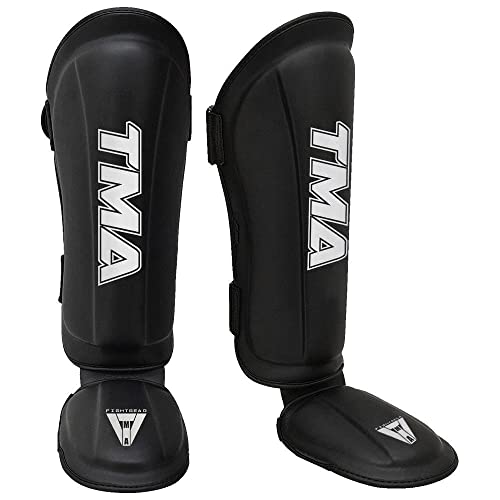 TMA Shin Guards Kickboxing Muay Thai, Premium Leather, Leg Instep Protection Pads, MMA Martial Arts Kicking Sparring Training Gear, BJJ Karate Boxing Taekwondo - size: Small