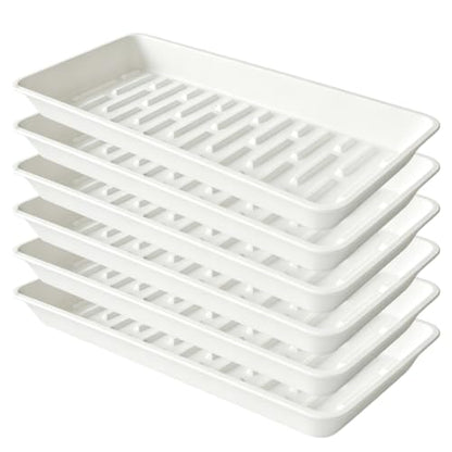 6 Pack Plastic Plant Tray Saucer Rectangular 13 Inch, Heavy Duty Planter Saucers for Indoors, Plant Water Drip Trays for Flower Pot, Windowsill Pot Tray, Growing Trays (6.5 X 13 Inch, White)