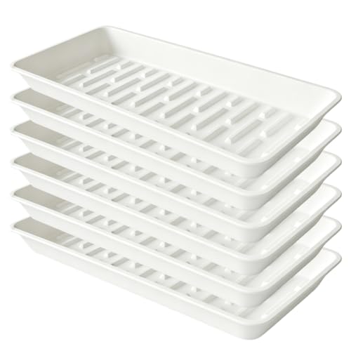 6 Pack Plastic Plant Tray Saucer Rectangular 13 Inch, Heavy Duty Planter Saucers for Indoors, Plant Water Drip Trays for Flower Pot, Windowsill Pot Tray, Growing Trays (6.5 X 13 Inch, White)