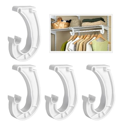 4Pcs Hanging Closet Rod Support,3/4 Closet Shelf Rod Holder,Sturdy J-Shaped Closet Brackets for Hanging Clothes,Cabinets Storage and Curtain