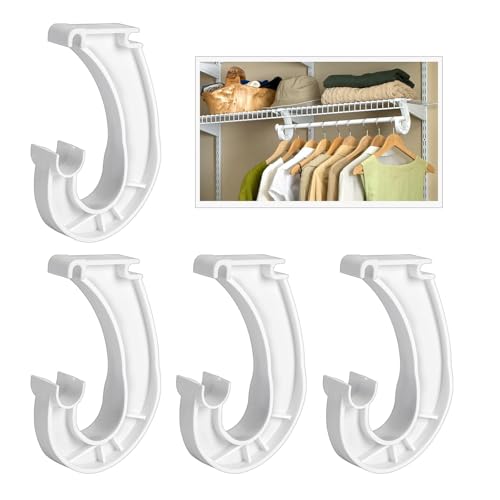 4Pcs Hanging Closet Rod Support,3/4 Closet Shelf Rod Holder,Sturdy J-Shaped Closet Brackets for Hanging Clothes,Cabinets Storage and Curtain