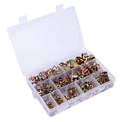 100pcs Spring Clips Clamps Assortment Kit, Spring Hose Clamp for Air Hose Water Pipe Automotive Fuel Line, 10 Sizes Metal Fasteners with Resistance for Silicone Tubing and Fluid