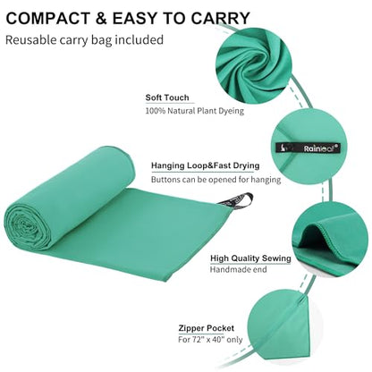 Rainleaf Microfiber Towel Quick Dry Camping & Travel & Gym Towel. Compact - color: Apple Green, size: 40.00" x 20.00"