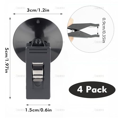 AUEAR, 4 Pack Black Suction Cup Clips Round Holder Multiple Purpose Card Clamp for Car Business Kitchen Office Home Accessories