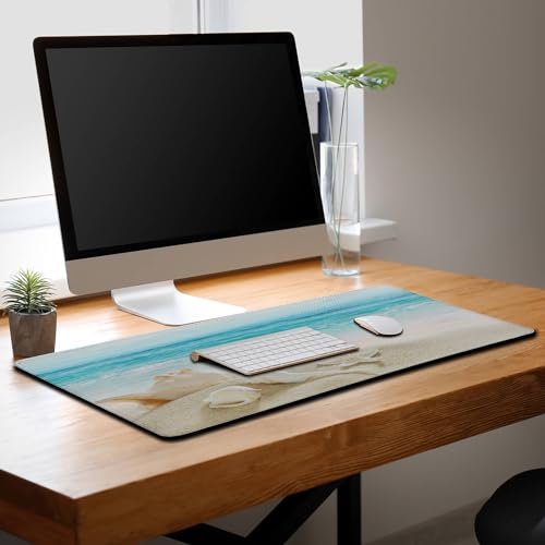 Office Desk Mat Keyboard Pad, Gaming Mouse Pad Large Desk Pad, the Desk Mat Waterproof Non-Slip Rubber Base, 35.4 X 15.7 inch for Work/Game/Office/Home Seashells, Ocean Seashells Sandy Beach - color: Seashells,Ocean Sea Shells Sandy Beach
