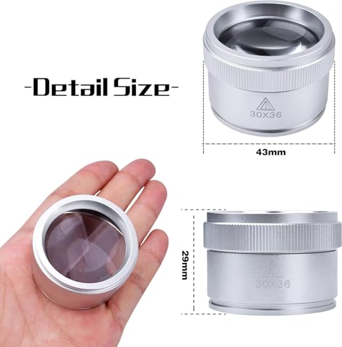 30X Magnifying Glass Portable Pocket Reading Magnifier Alloy Optics Loupes Mini Desk Magnifier Loop Microscope Lens for Jeweler Coins Maps Antiques Magazines Electronics - color: Silver