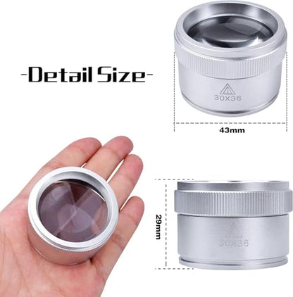 30X Magnifying Glass Portable Pocket Reading Magnifier Alloy Optics Loupes Mini Desk Magnifier Loop Microscope Lens for Jeweler Coins Maps Antiques Magazines Electronics - color: Silver