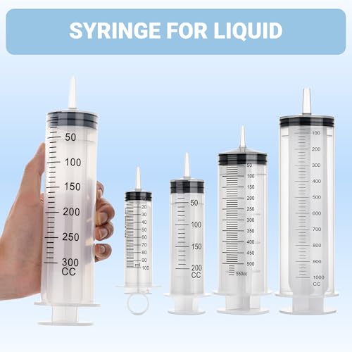 5Pack 300ml Syringe, Large Syringe for Thick Liquids with Tip Adapter, for Feeding Pets, Liquid Refilling, Drawing, Scientific Labs, Oil Transfer, Plant Watering & Refilling - style: 300 ML