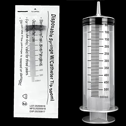 500ml Large Plastic Syringe with Measurement for Scientific Labs, Watering Plants, Liquids Dispensing and Refilling, Individually Sealed Wrapped