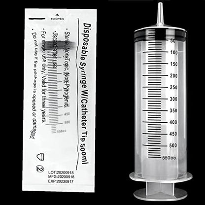 500ml Large Plastic Syringe with Measurement for Scientific Labs, Watering Plants, Liquids Dispensing and Refilling, Individually Sealed Wrapped